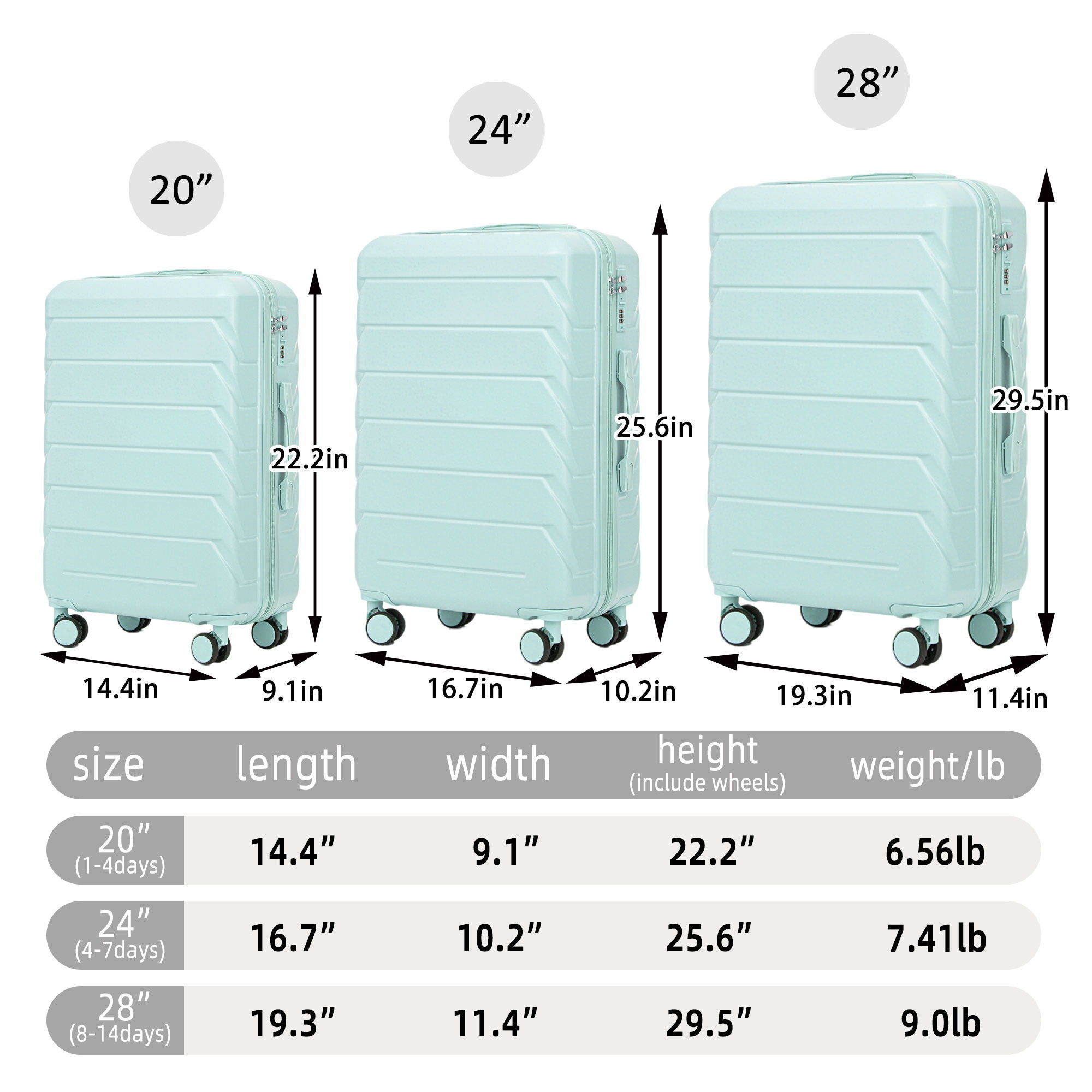 3 Pieces Set 20&quot; / 24&quot; / 28&quot; Spinner Wheel Luggage With Combination Lock