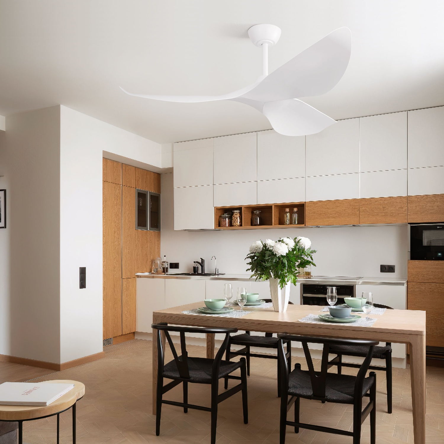 Ceiling Fan Without Light, DC Motor Remote Control Fan For Indoor / Outdoor Use - White