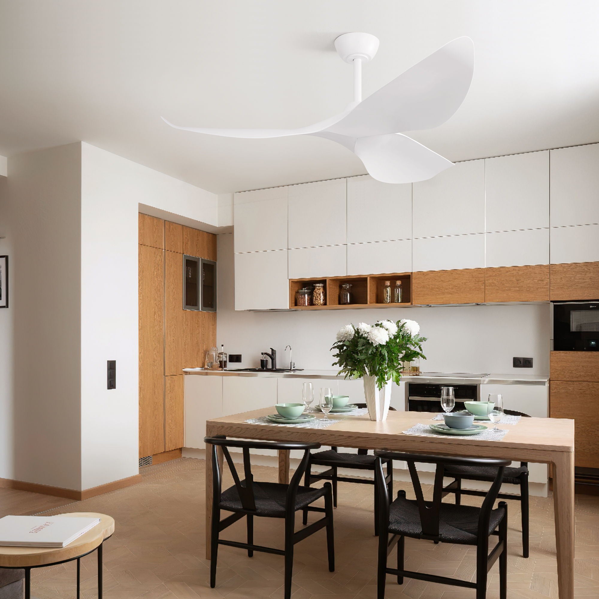 Ceiling Fan Without Light, DC Motor Remote Control Fan For Indoor / Outdoor Use - White