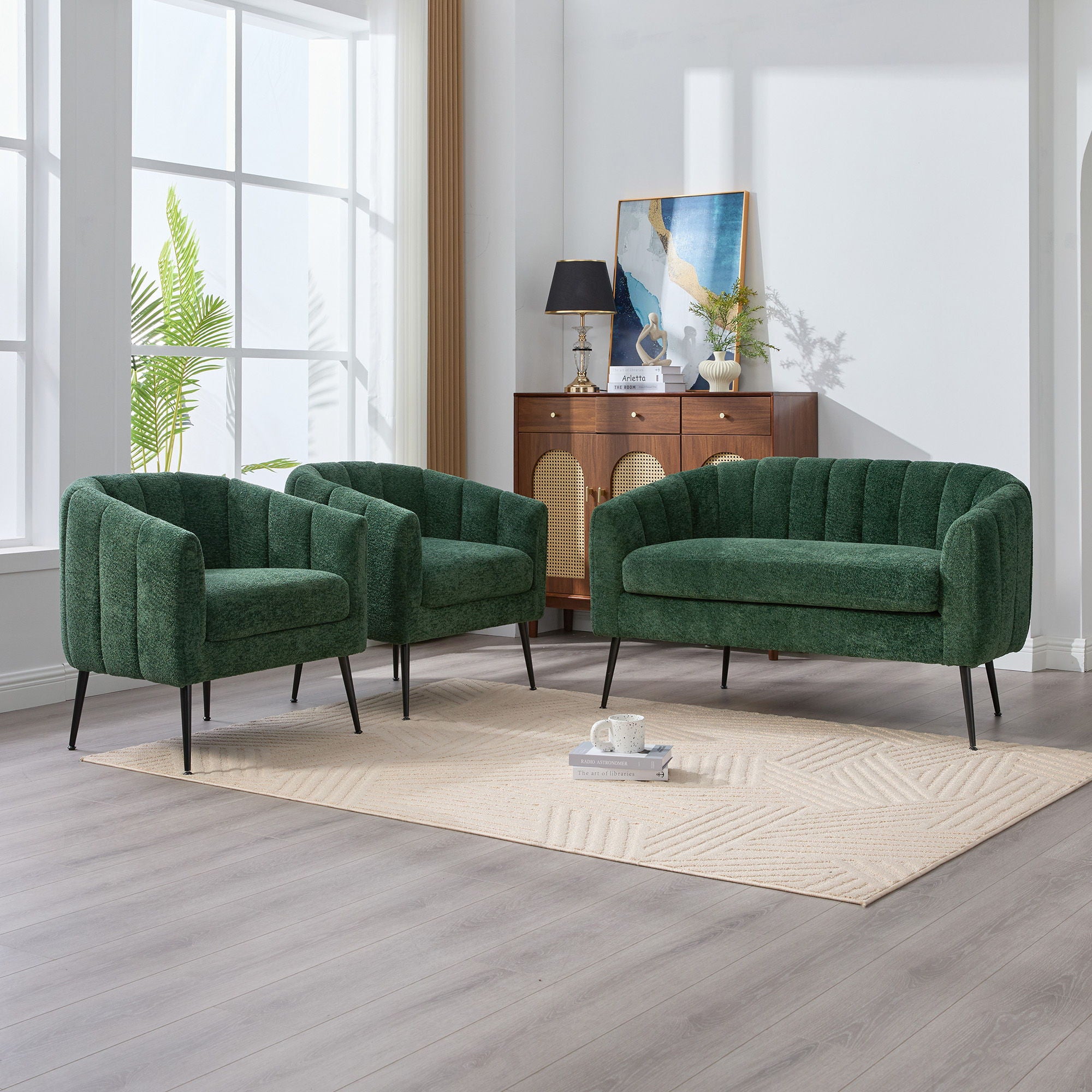 3 Piece Living Room Furniture Set Sofa &amp; Armchairs