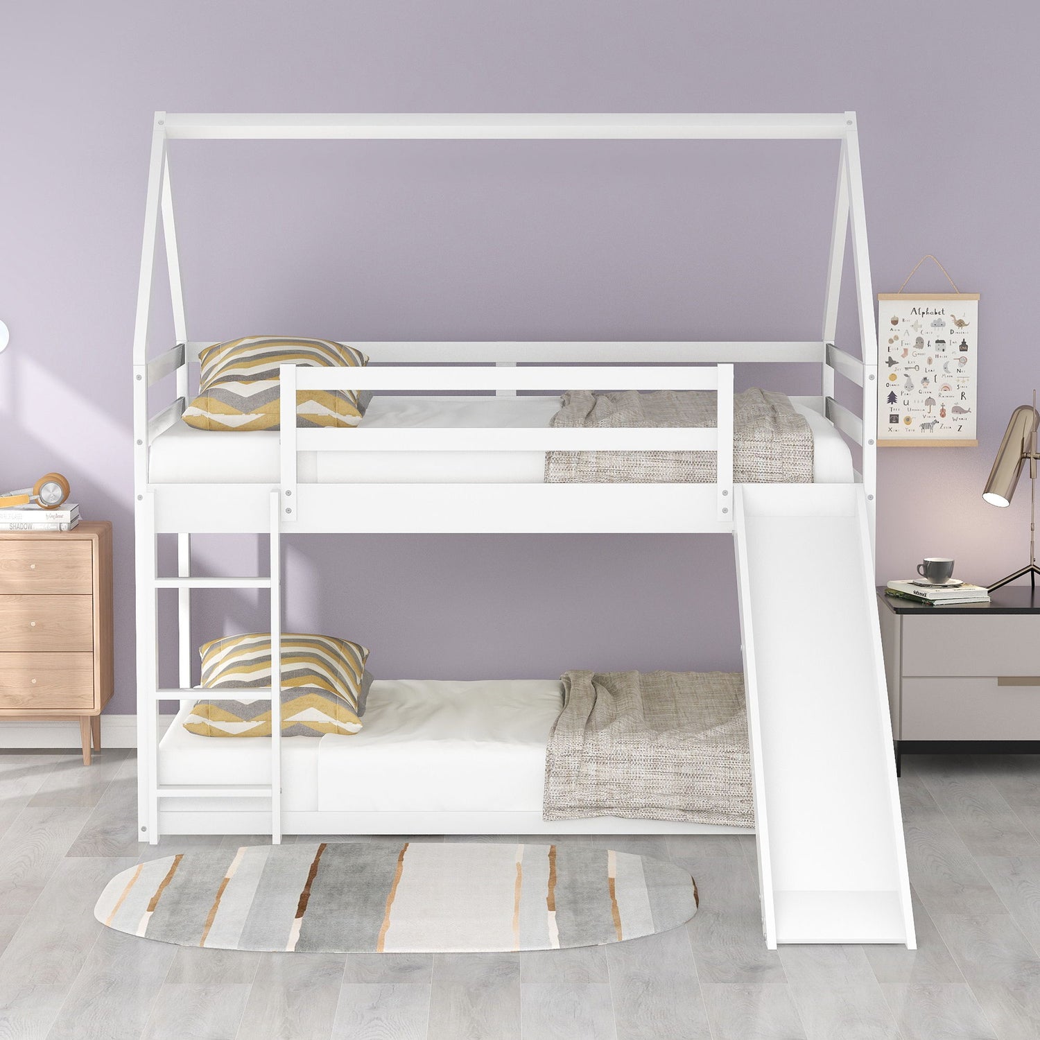 House Shape Bunk Bed With Slide And Ladder