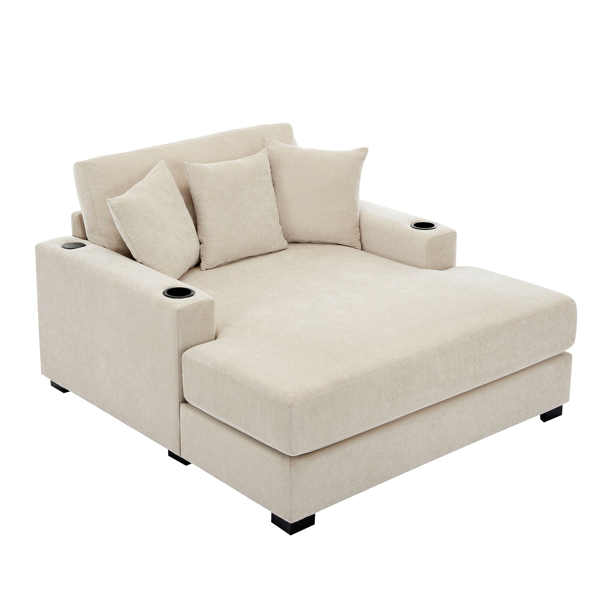 Oversized Chaise Lounger Modern Style Sofa Couch, With Pillows, Charge Station &amp; Cup Holders