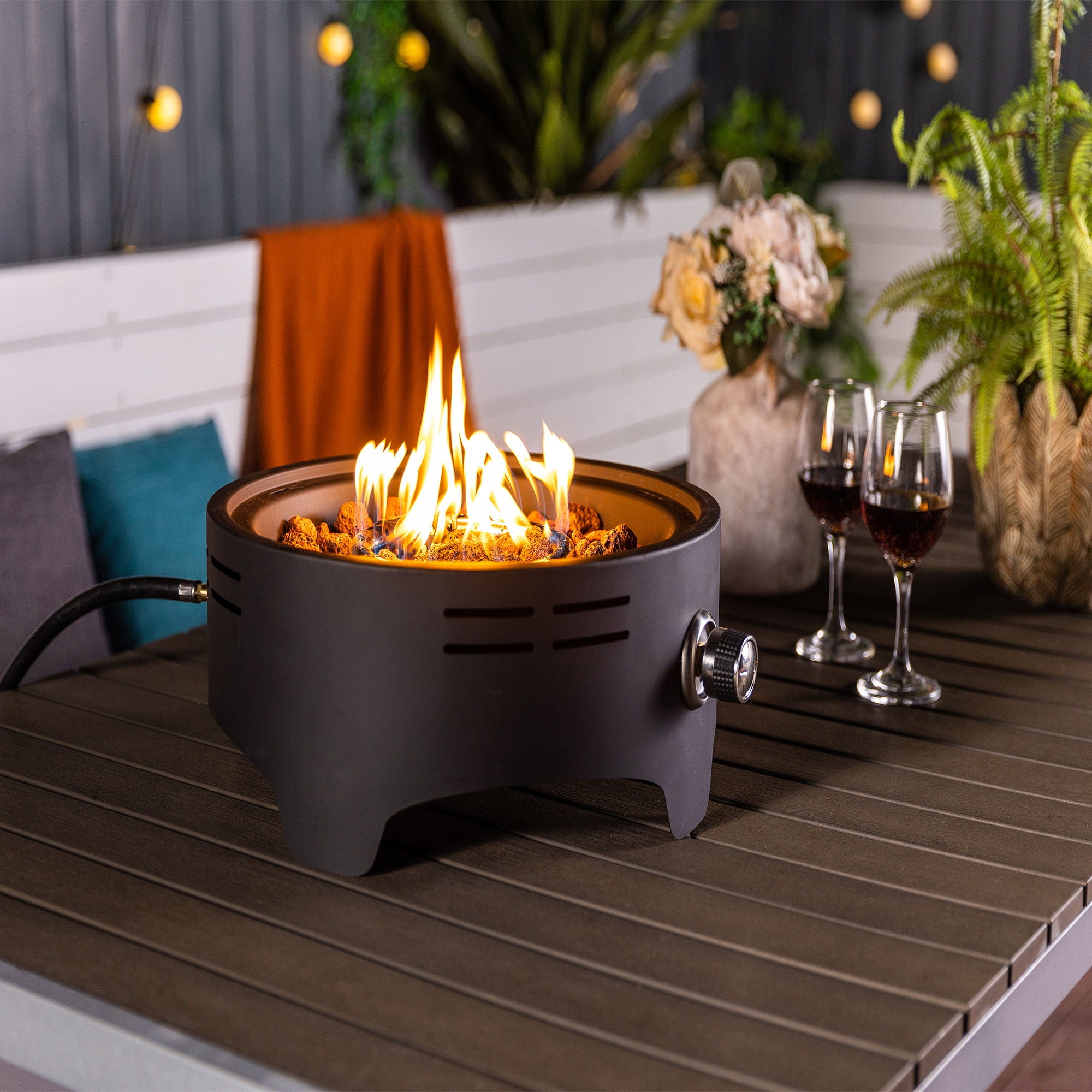 15&quot; Propane Tabletop Gas Fire, 40000 Btu Round Steel Fire Pit For Outdoor Living Room Garden Balcony - Black