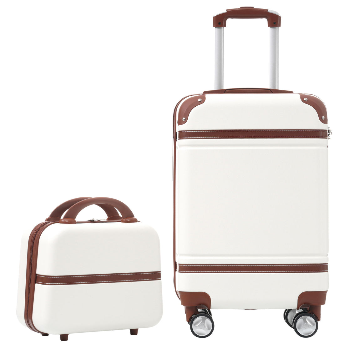 20&quot; Hardside Luggage With Cosmetic Case, 2 Piece Lightweight Suitcase Set With Spinner Wheels, Carry On Vintage Luggage