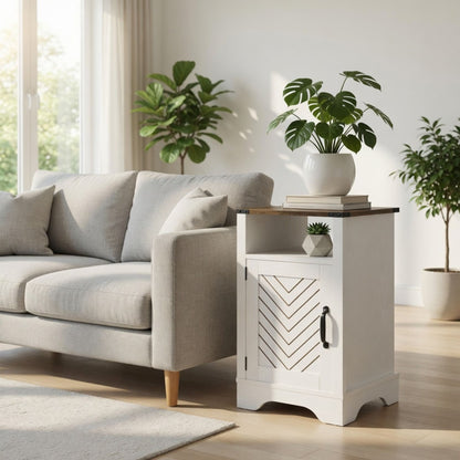 Farmhouse Nightstand With Charging Station &amp; Storage