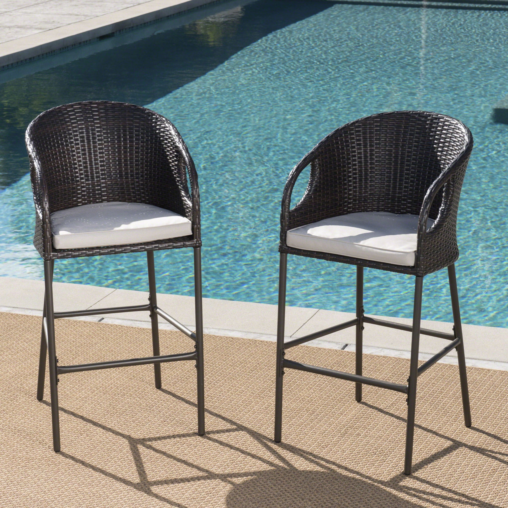 Outdoor 31&quot; Rattan Barstools With Waterproof Cushions (Set of 2) - Multi Brown