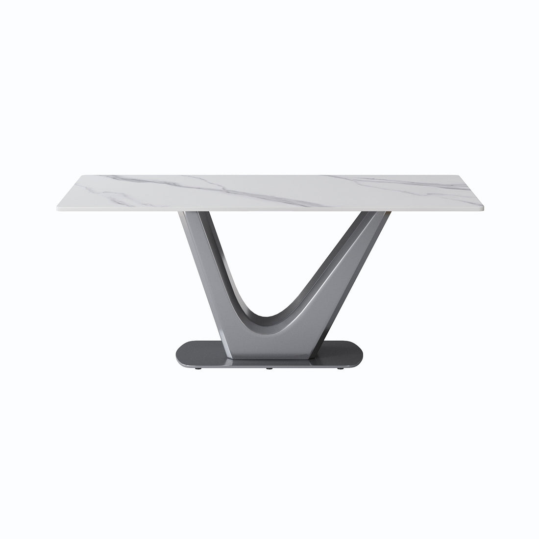 70.84&quot; Modern Artificial Stone Panel V-Shaped Metal Legs, Can Accommodate 6-8 People - White / Gray