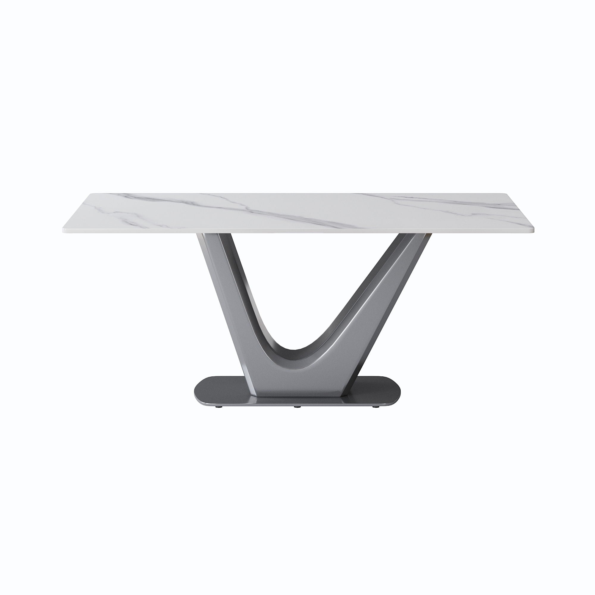 70.84&quot; Modern Artificial Stone Panel V-Shaped Metal Legs, Can Accommodate 6-8 People - White / Gray