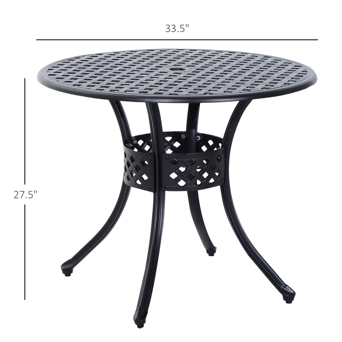 Outsunny - 33&quot; Patio Dining Table Round Cast Aluminium Outdoor Bistro Table With Umbrella Hole - Black