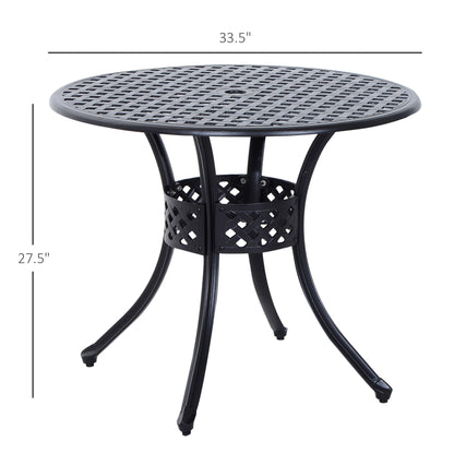 Outsunny - 33&quot; Patio Dining Table Round Cast Aluminium Outdoor Bistro Table With Umbrella Hole - Black