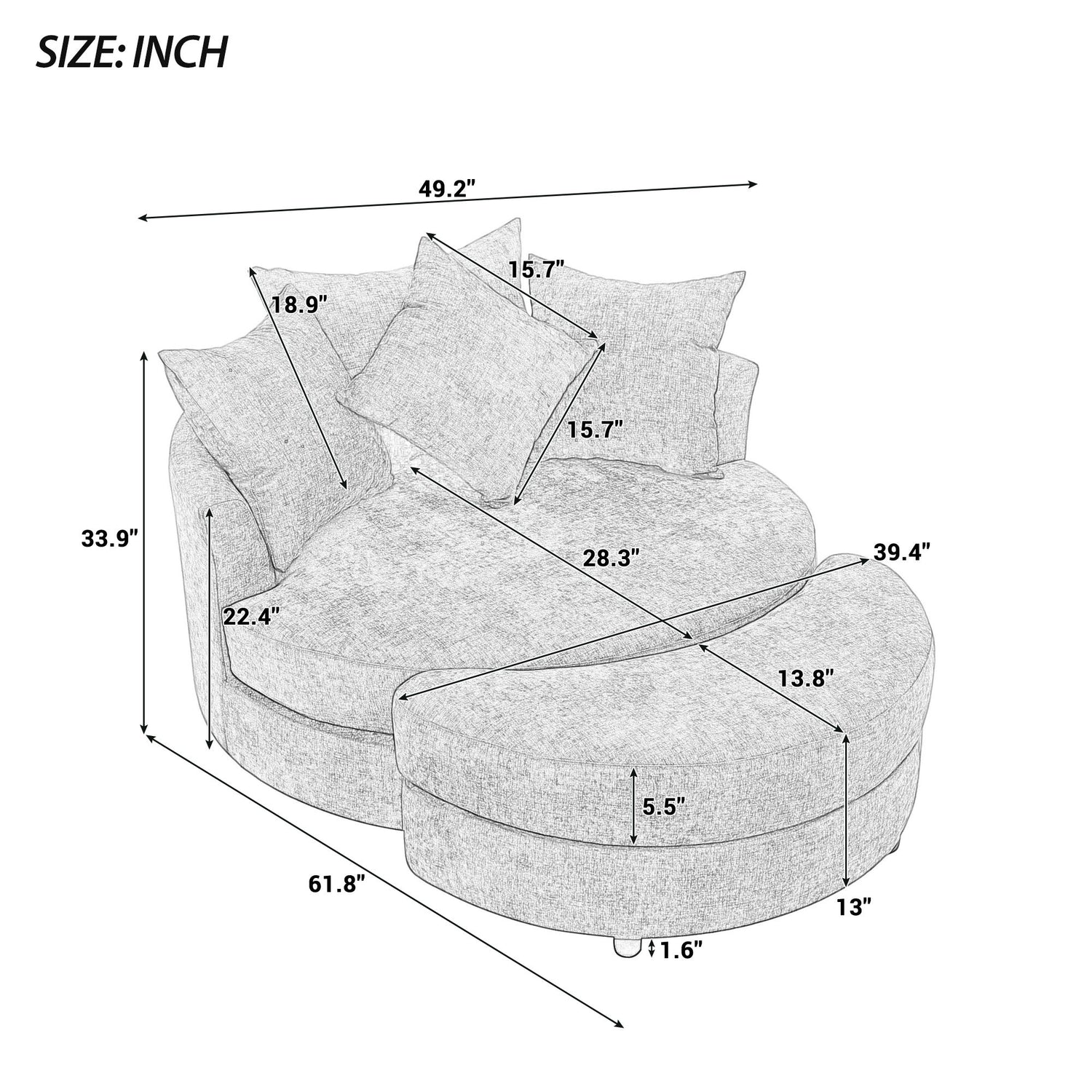 360° Swivel Accent Barrel Chair With Storage Ottoman &amp; 4 Pillows, Modern Chenille Leisure Chair Round Accent For Living Room