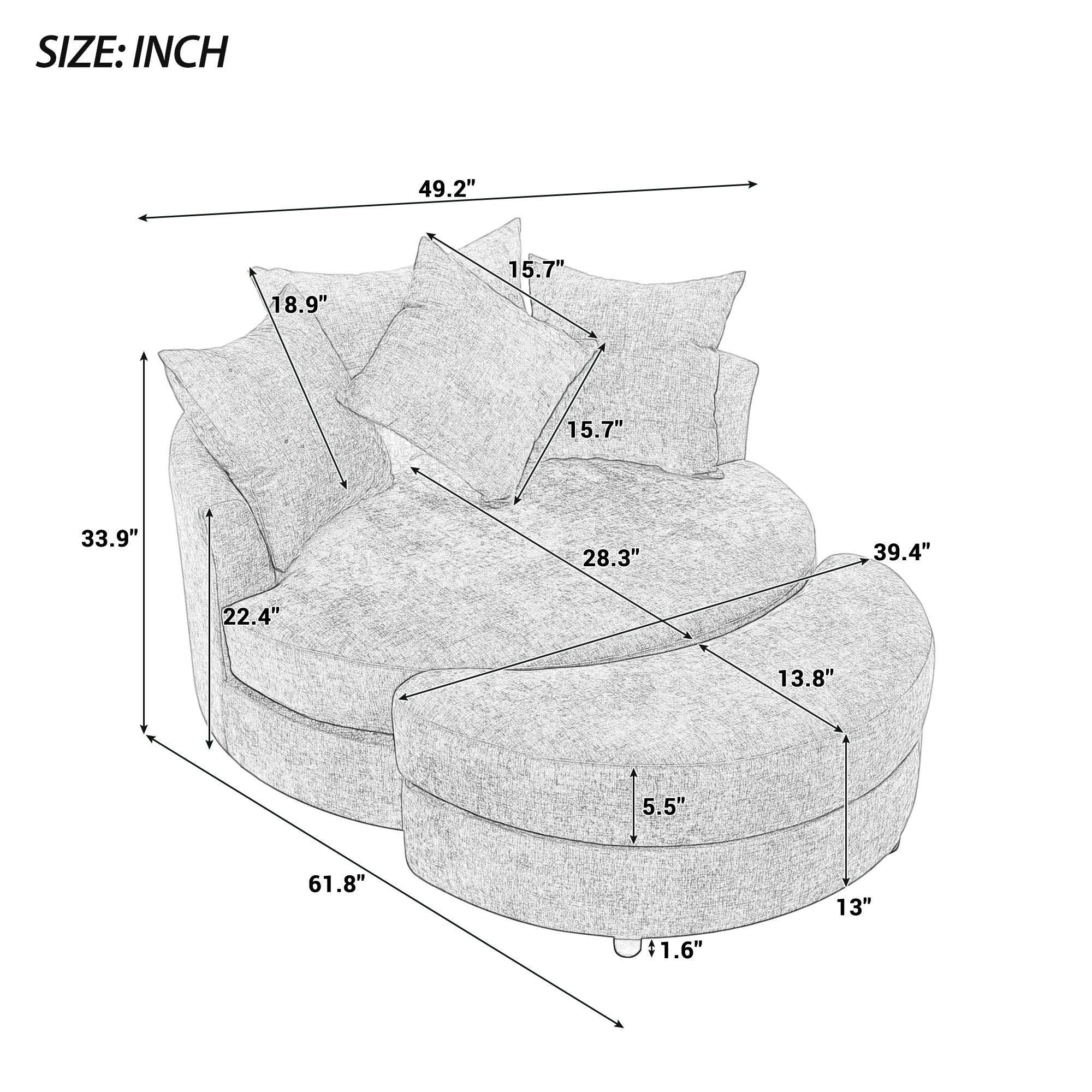 360° Swivel Accent Barrel Chair With Storage Ottoman &amp; 4 Pillows, Modern Chenille Leisure Chair Round Accent For Living Room