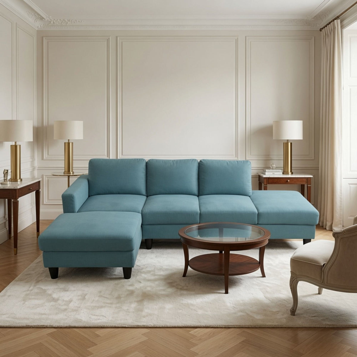 L - Shaped Sectional Sofa With Chaise &amp; Ottoman