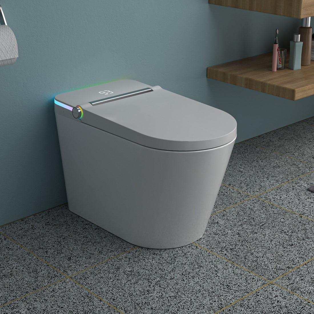 Smart Toilet With Bidet Built In, Auto Open &amp; Close, Elongated Heated Seat, Foot Sensor Flush, LED Display, Warm Water Wash - White