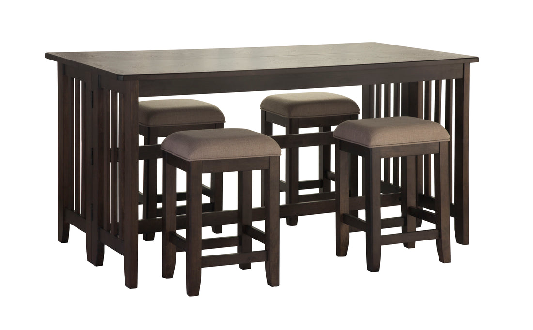 Drop Leaf Table &amp; 4 Stools - Dark Brown