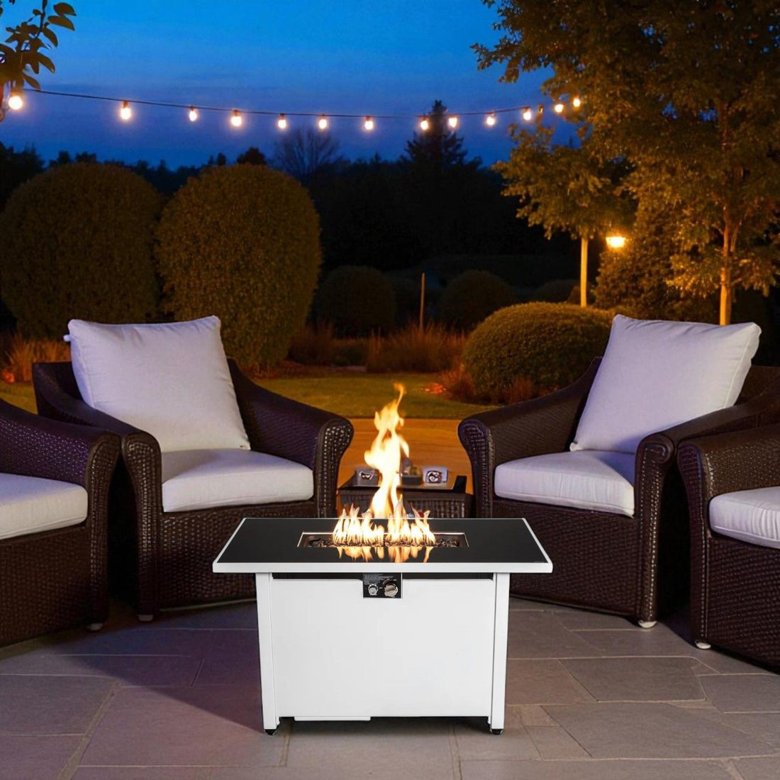 Outdoor 43&quot; Rectangular Fire Pit Table With Adjustable Flame Control - White