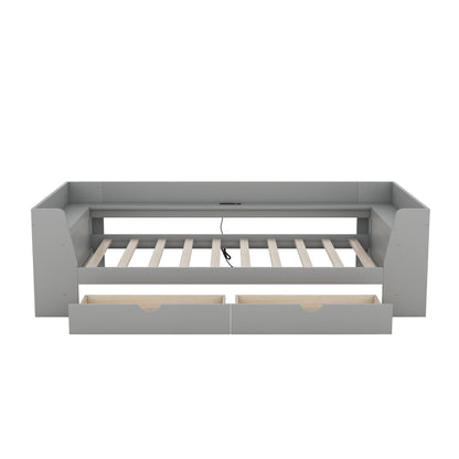 Daybed With Shelves, Drawers And Built In Charging Station