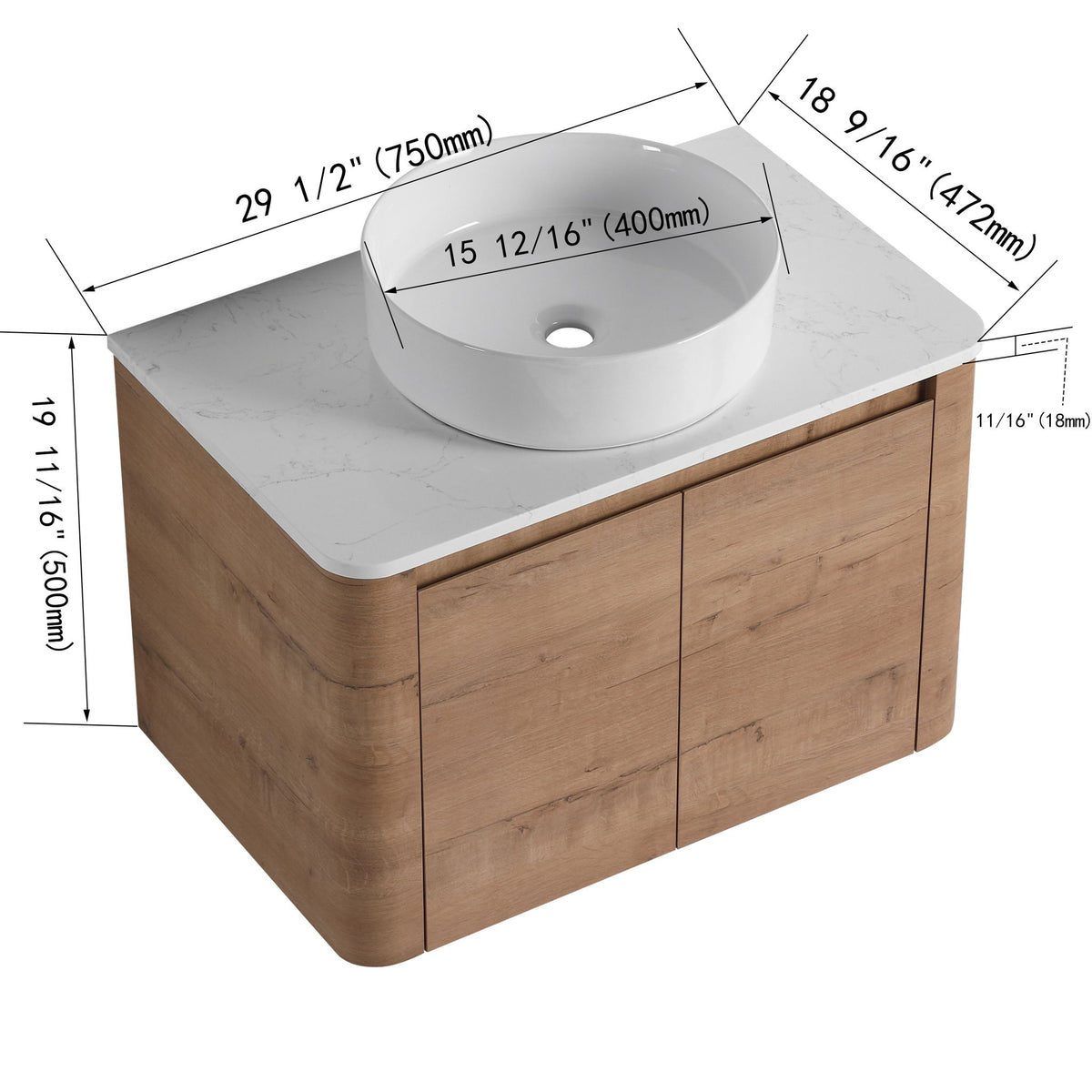 Wall Mounted Bathroom Vanity &amp; Art Sink &amp; 1 Soft Close Door