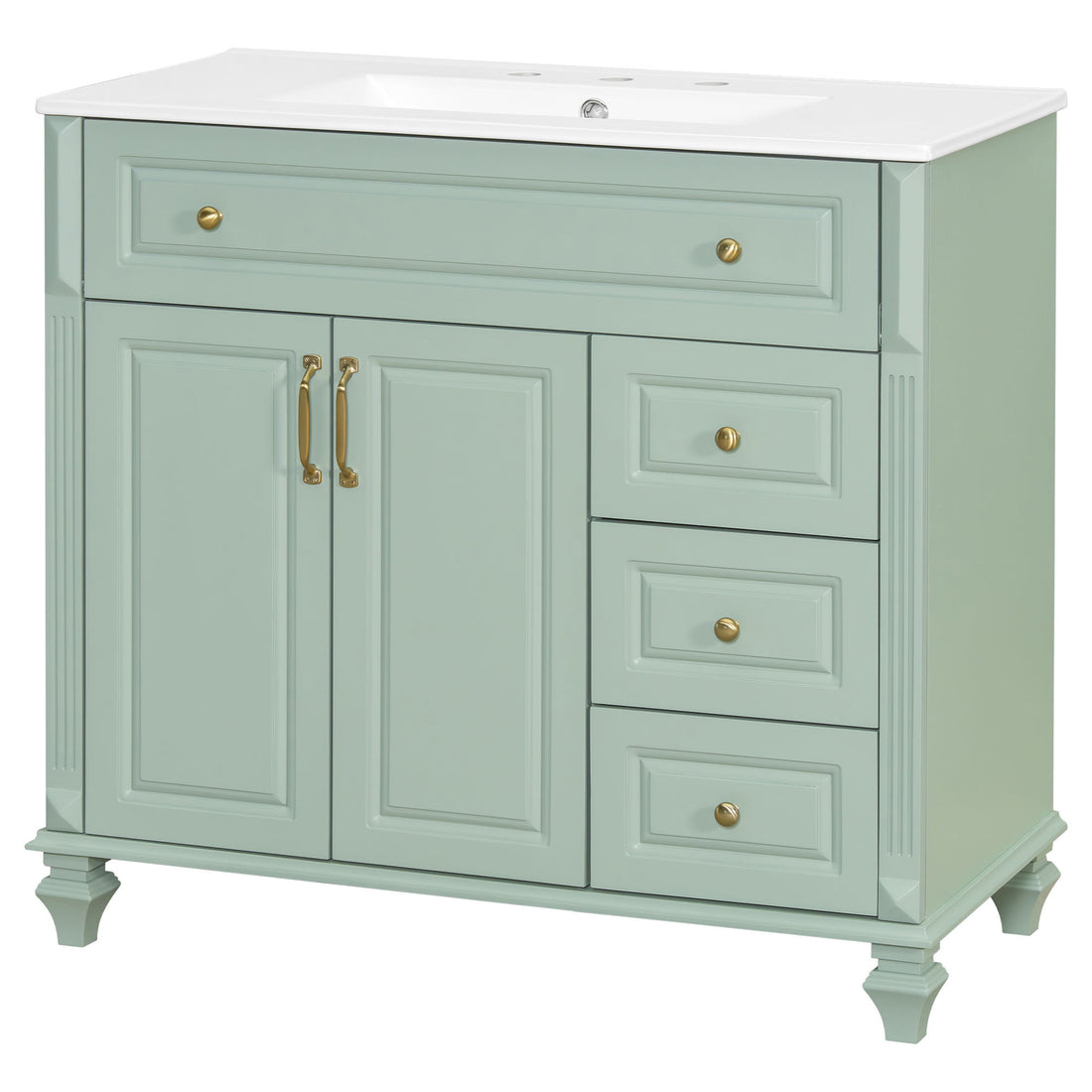 Modern Bathroom Vanity With Sink, 3 Drawers &amp; 2 Doors