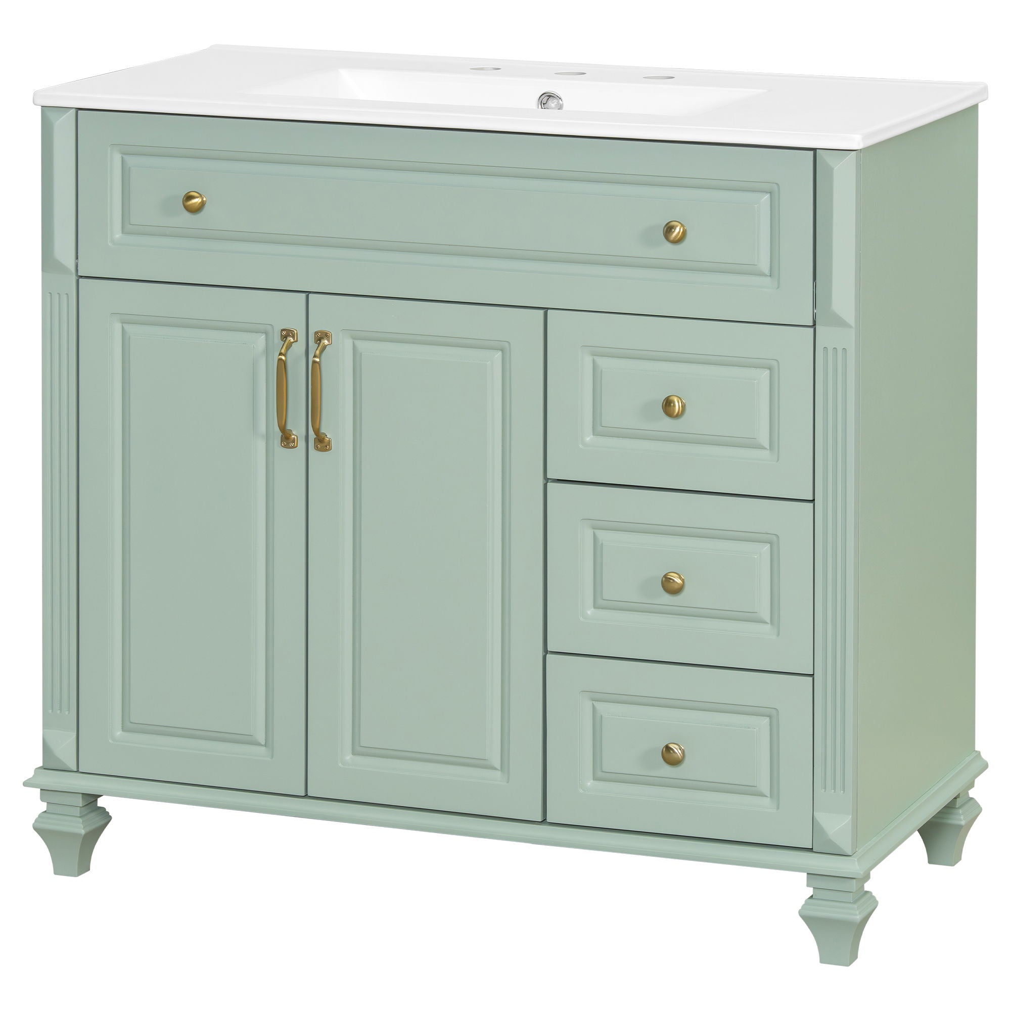 Modern Bathroom Vanity With Sink, 3 Drawers &amp; 2 Doors