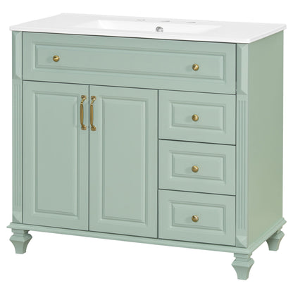 Modern Bathroom Vanity With Sink, 3 Drawers &amp; 2 Doors
