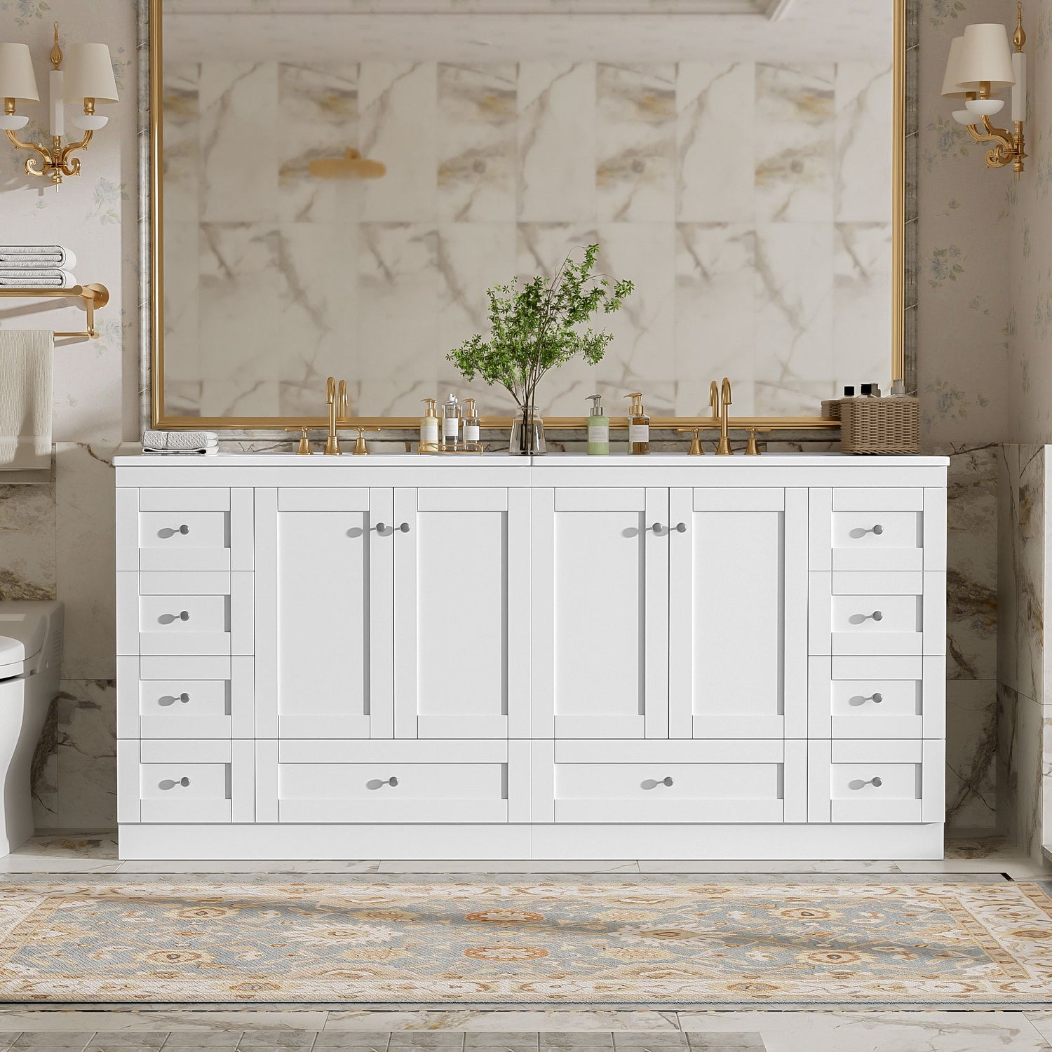 Shaker Free Standing Bathroom Vanity Cabinet &amp; Sink, Soft Close Drawers, Soft Close Doors