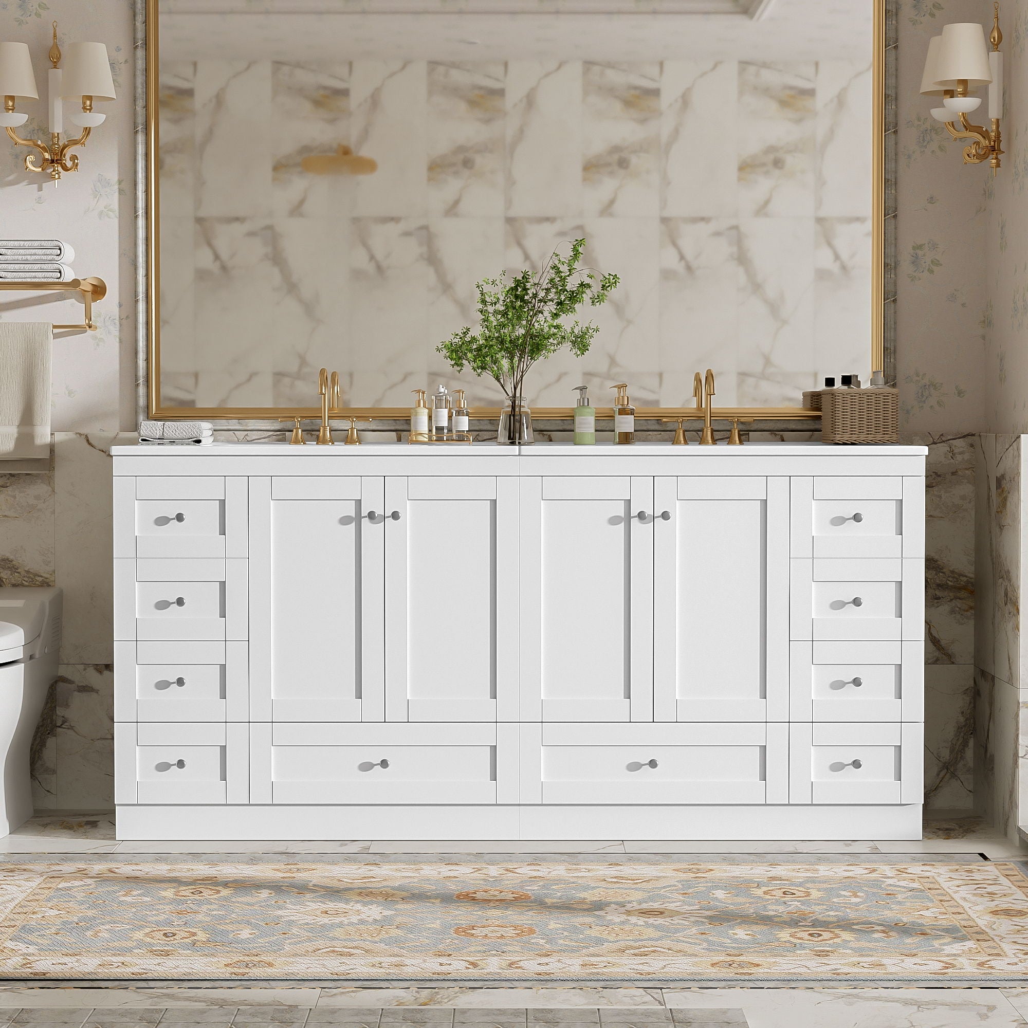 Shaker Free Standing Bathroom Vanity Cabinet &amp; Sink, Soft Close Drawers, Soft Close Doors