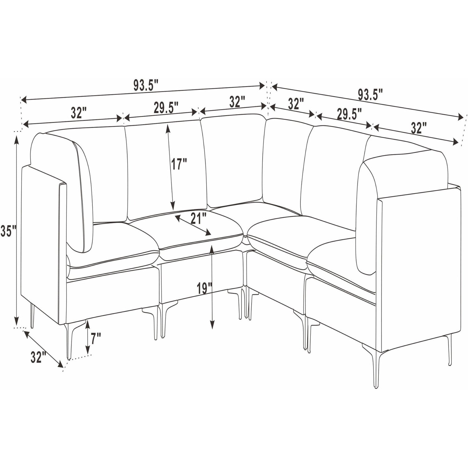Upholstered Modular Sectional With Tall Legs