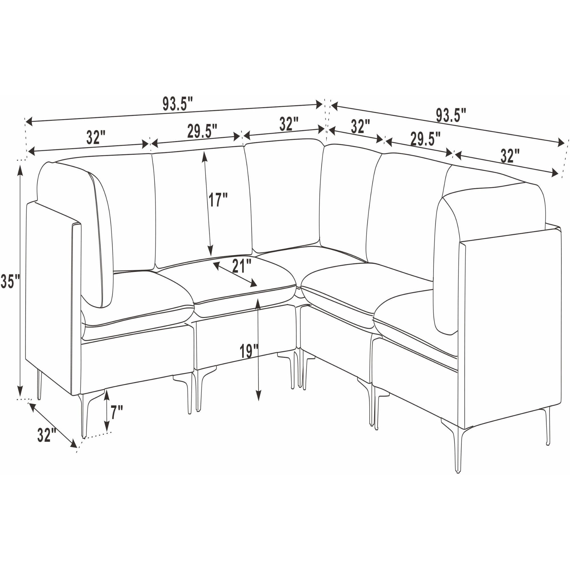 Upholstered Modular Sectional With Tall Legs