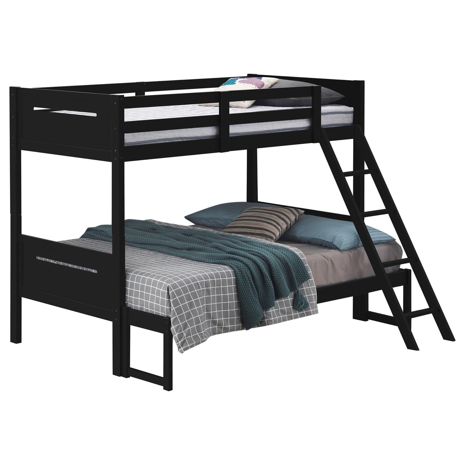 Bunk Bed With Built In Ladder, Safety Guardrails And Angled Access Step