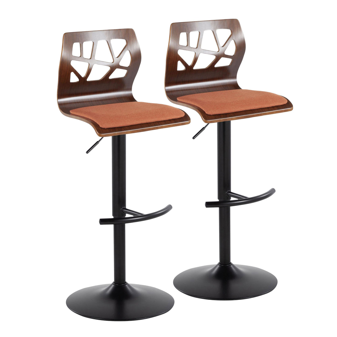 Folia - Mid Century Modern Adjustable Barstool With Swivel &amp; Rounded T Footrest (Set of 2)
