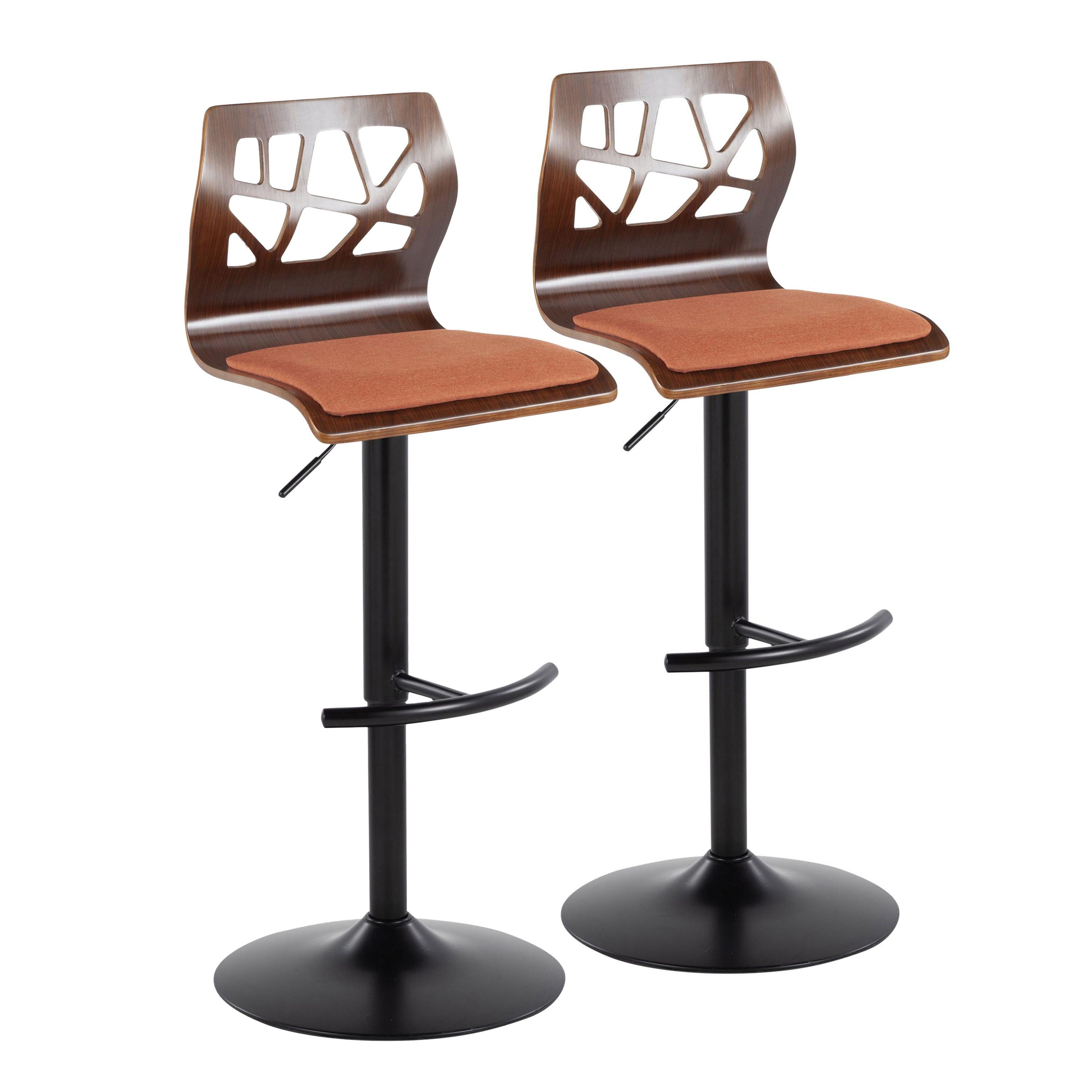 Folia - Mid Century Modern Adjustable Barstool With Swivel &amp; Rounded T Footrest (Set of 2)
