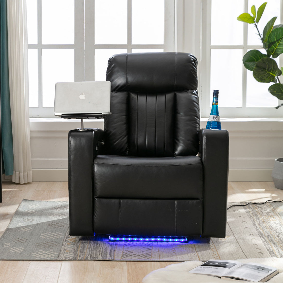 Premium Power Recliner &amp; Storage Arms, Cupholders, Swivel Tray Table And Cell Phone Stand - Black