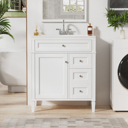 Bathroom Vanity With Top Sink, 2 Drawers &amp; Tip Out Drawer