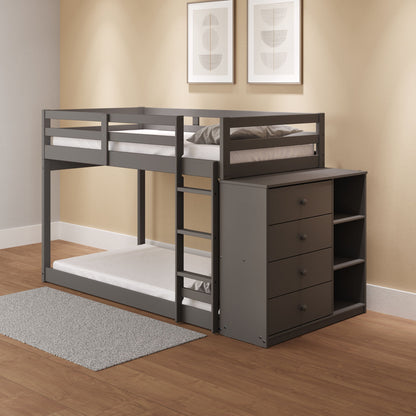 Gaston - Bunk Bed Twin Over Twin With 4 Drawers &amp; 3 Compartments - Gray