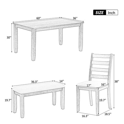 6 Piece Dining Set With 4 Upholstered Chairs &amp; Bench - Brown / Whitewash