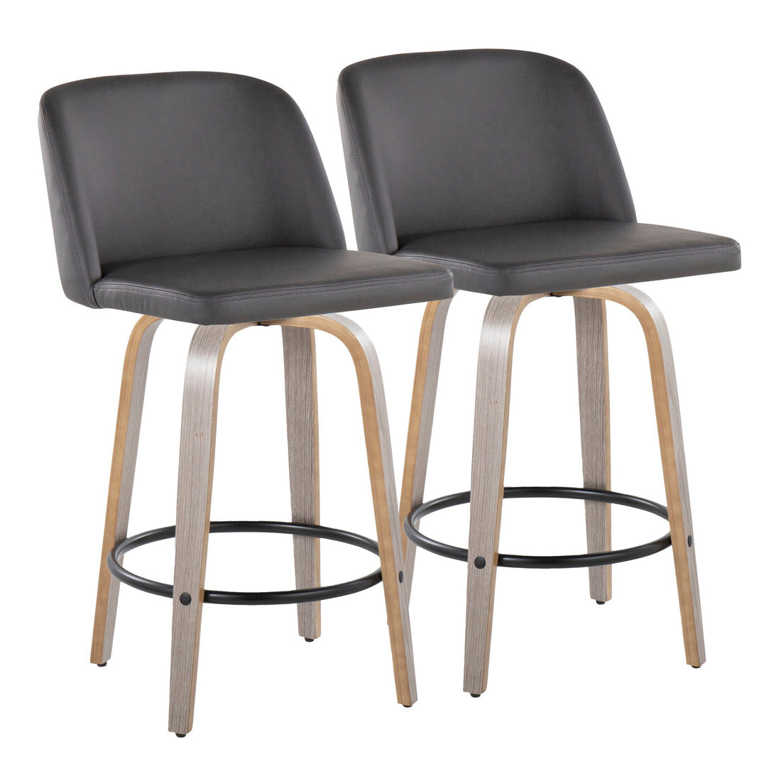 Toriano - Contemporary Fixed Height Counter Stool With Swivel &amp; Round Footrest (Set of 2)