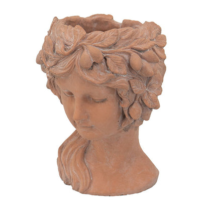 8X9X11.5&quot; Head Bust Planter, Greek Style Cement Head Planter, Indoor Outdoor Home Garden Decor - Brown