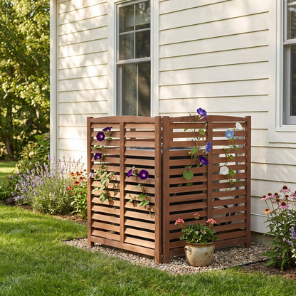 3 Panel Outdoor Air Conditioner Fence With Privacy Screen - Brown