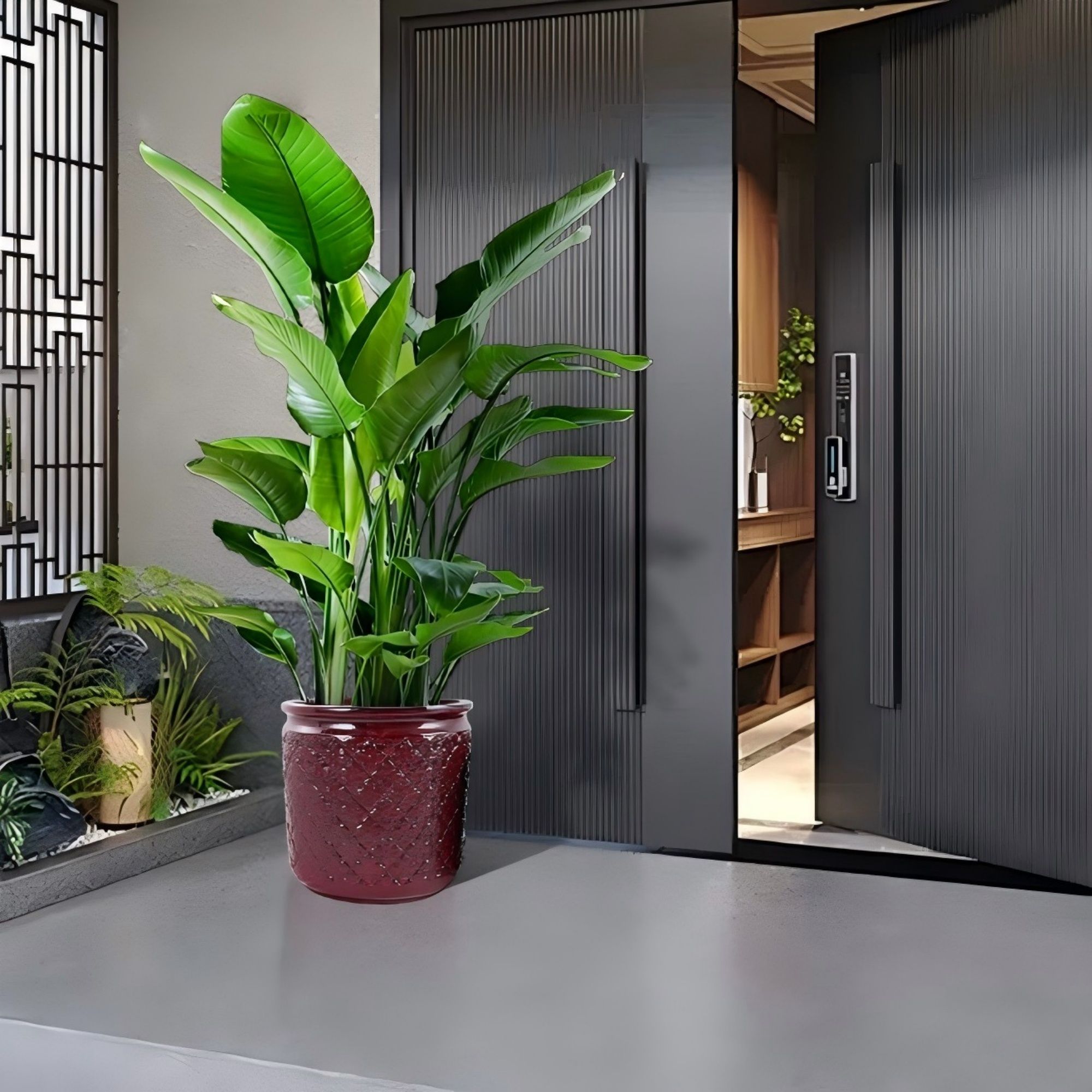 3 Pieces Ceramic Flowerpot, Planter For Patio &amp; Garden Or Windowsills - Bean Paste Red