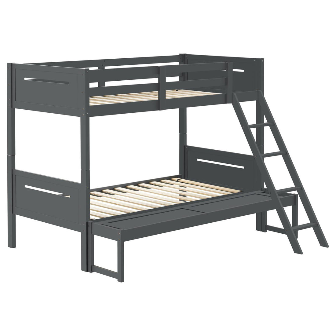 Twin Over Full Bunk Bed With Built In Ladder And Guardrails With Accents - Gray