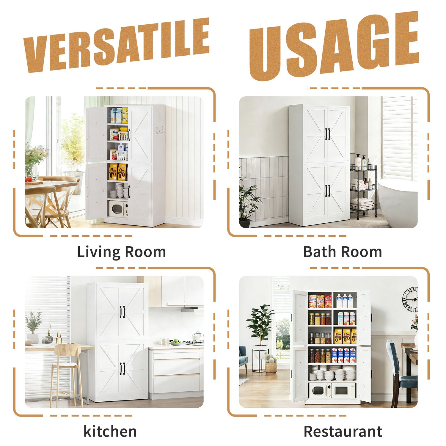 Kitchen Pantry Cabinet With Adjustable Shelves, Heavy Duty Storage - White
