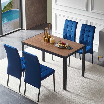 5 Piece Dining Set Including Velvet High Back Nordic Dining Chair &amp; Creative Design Dining Table