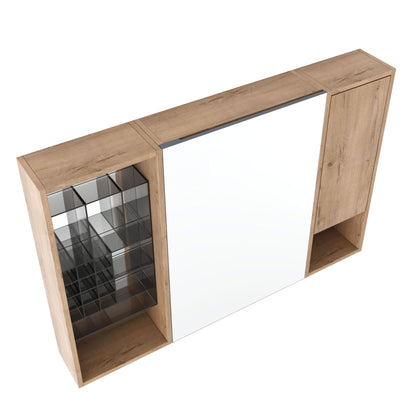 Wall Mounted Bathroom Mirror Cabinet &amp; Adjustable Shelves Storage Cabinet - Imitative Oak