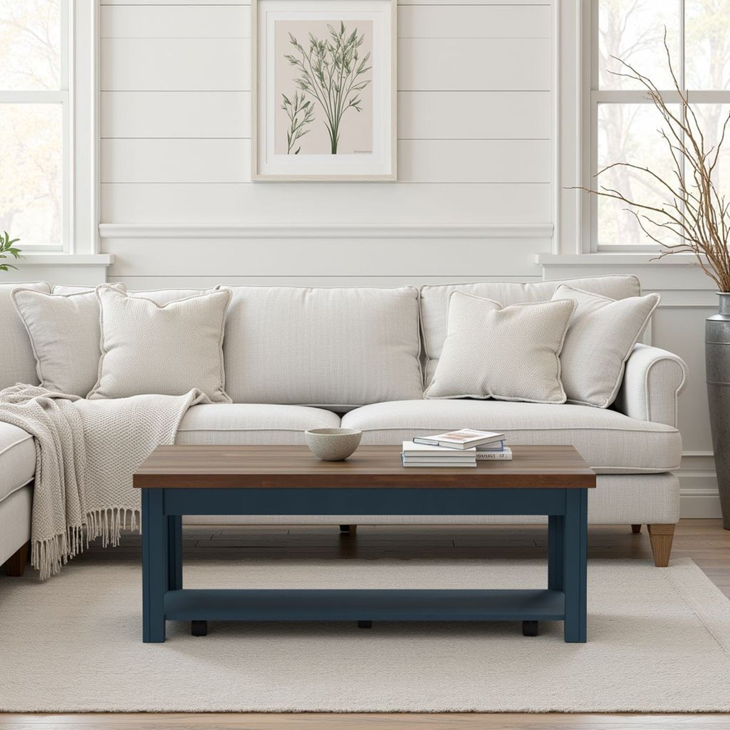 Nantucket - Chairside Table Wooden - Blue Denim, Whiskey