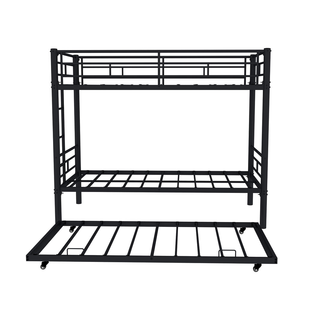 Metal Bunk Bed For Kids, Convertible Bedframe With Ladders &amp; Guardrail