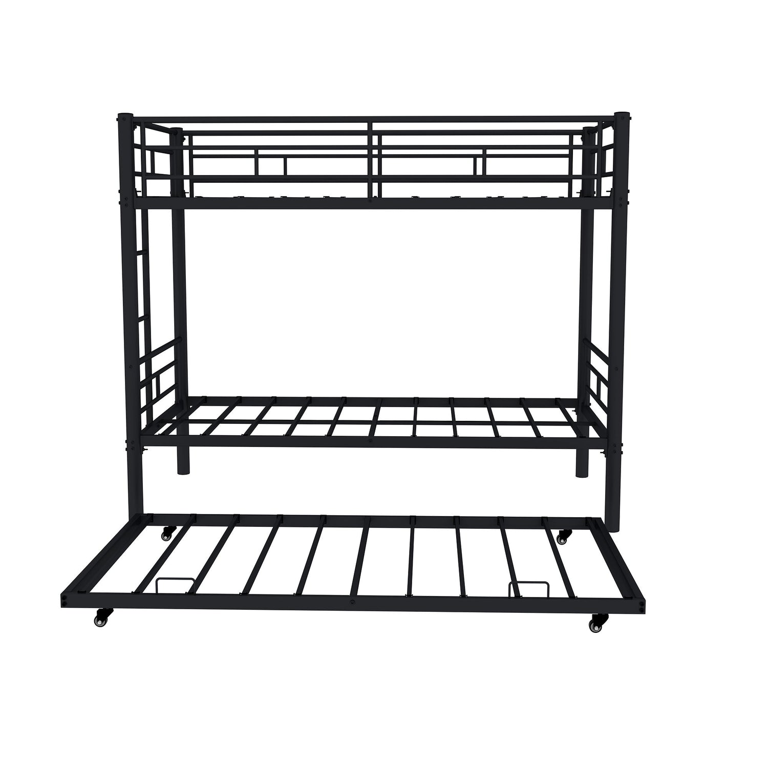 Metal Bunk Bed For Kids, Convertible Bedframe With Ladders &amp; Guardrail