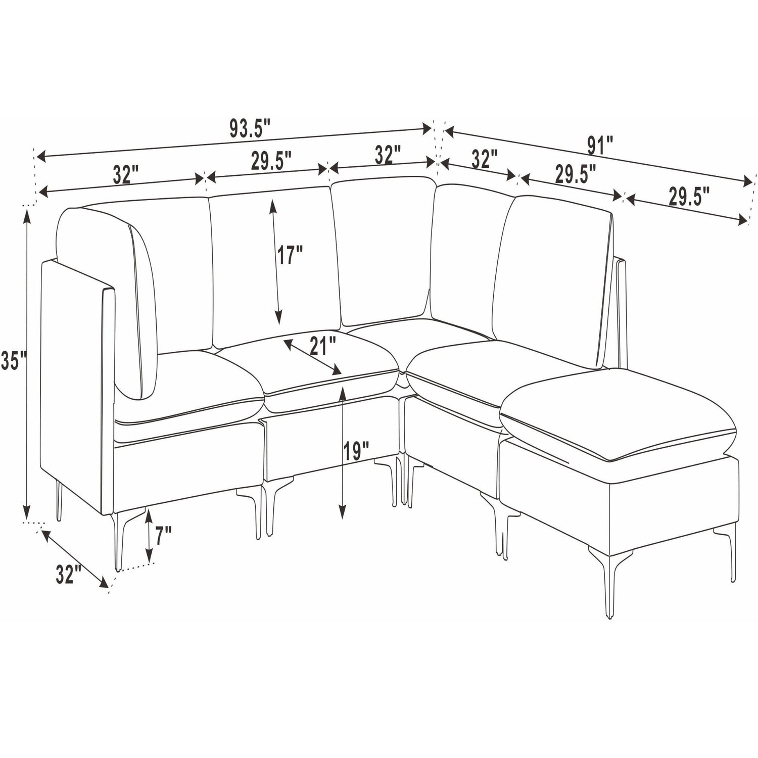 Upholstered Modular Sectional &amp; Tall Legs