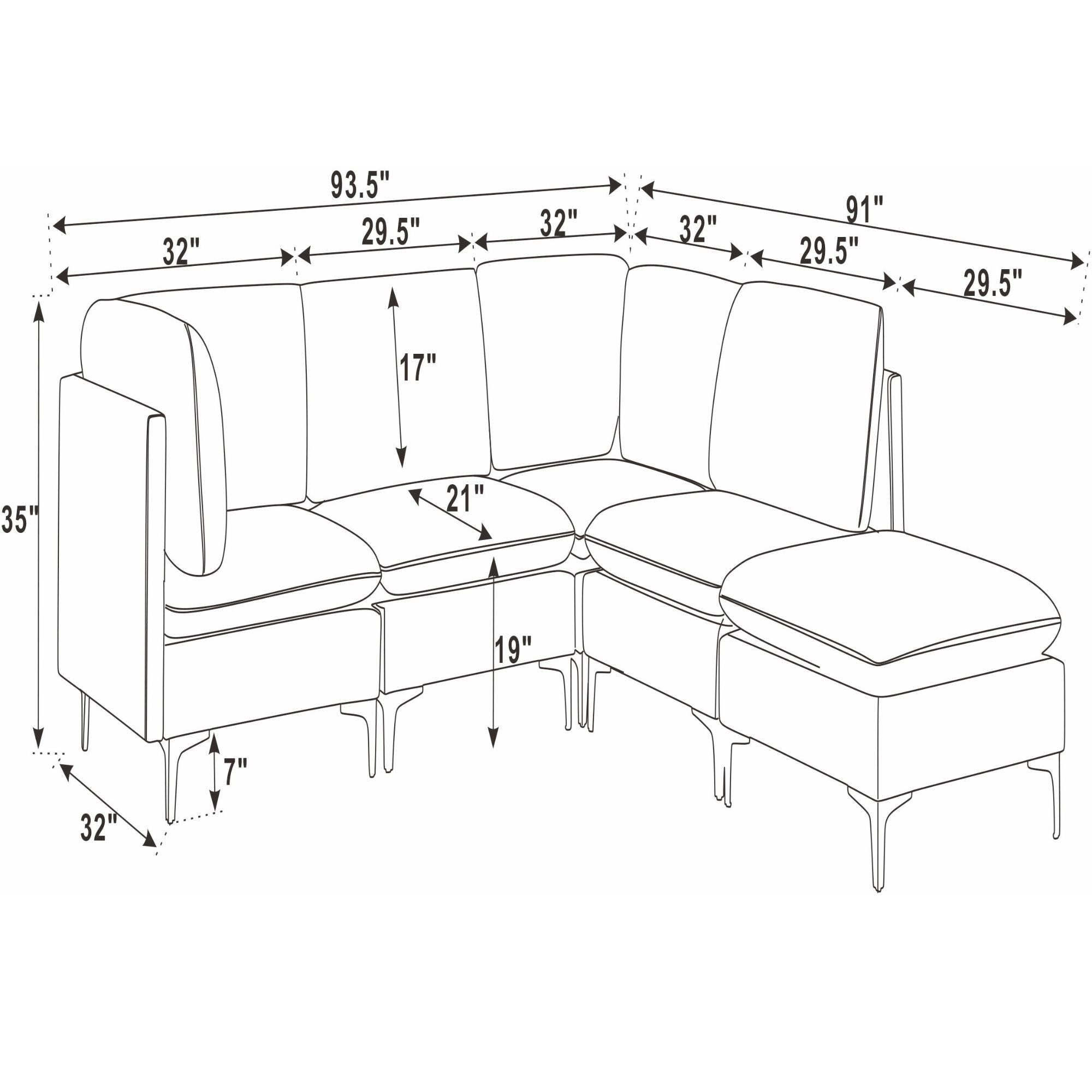 Upholstered Modular Sectional &amp; Tall Legs