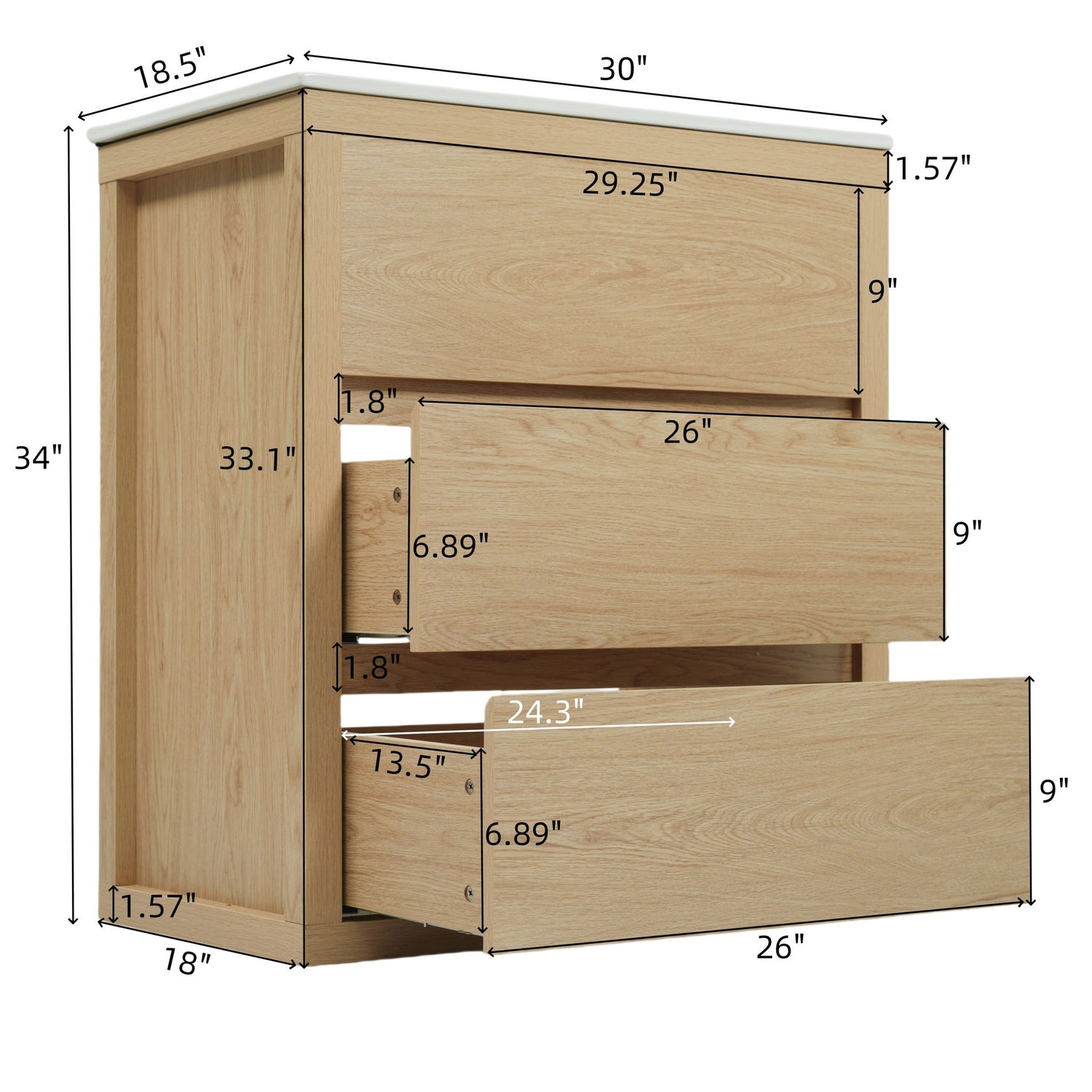 Freestanding Bathroom Vanity With Ceramic Sink, 2 Full Extension Drawers